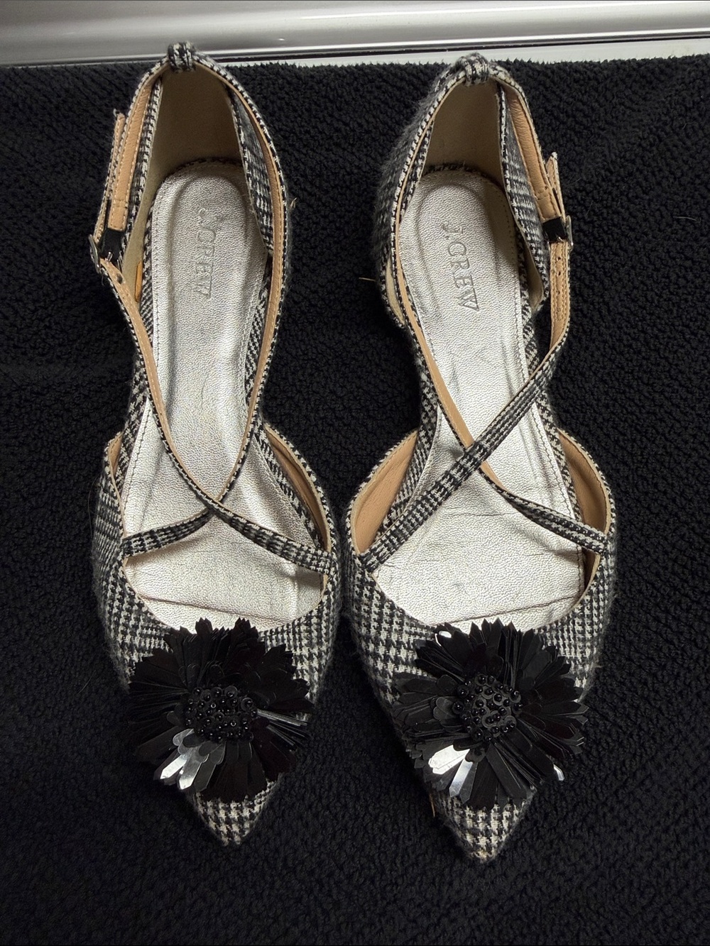 JCrew shoes size 8 glen plaid with jeweled flowers